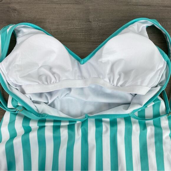 Target Kona Sol Teal&White Stripe V Neck One Piece Swimsuit Sz.XL NWOT - Picture 12 of 16